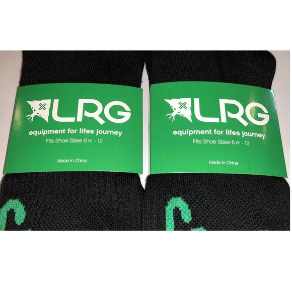 LRG Lifted Research Group Crew Socks 2 Pair Men 6.5-12 Black w/ Green Logo NEW! - Picture 2 of 8